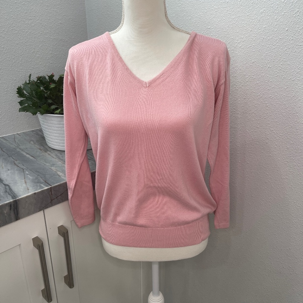 Saks Fifth Avenue Folio Collection Women's Cotton Pink V-Neck Sweater - XL